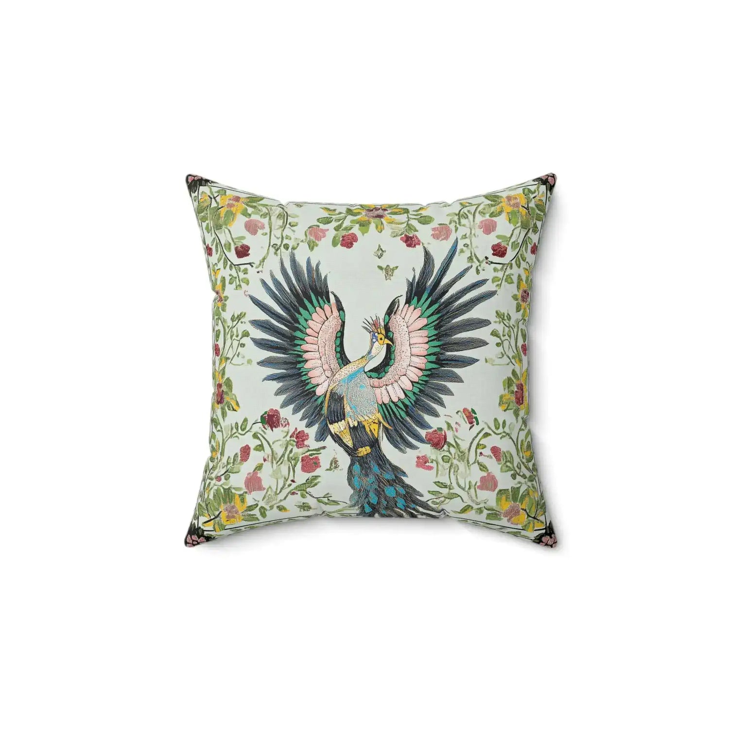 Celestial Peacock Bloom Throw Pillow