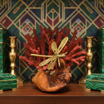 Bronze Dragonfly Figurine on Wood Base styled in a room setting