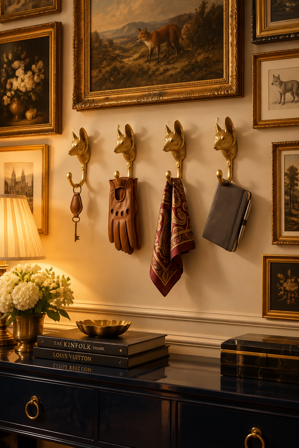 Solid Brass Fox Wall Hooks - Set of 4