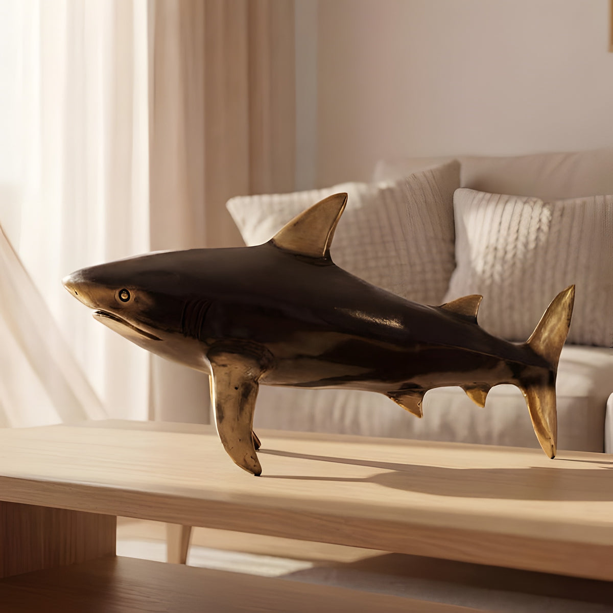 Solid Brass Megalodon Shark Statue