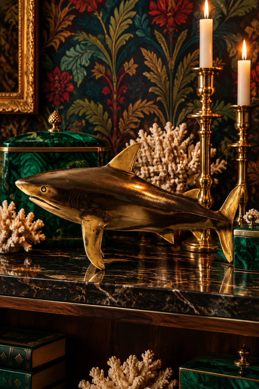 Solid Brass Megalodon Shark Statue