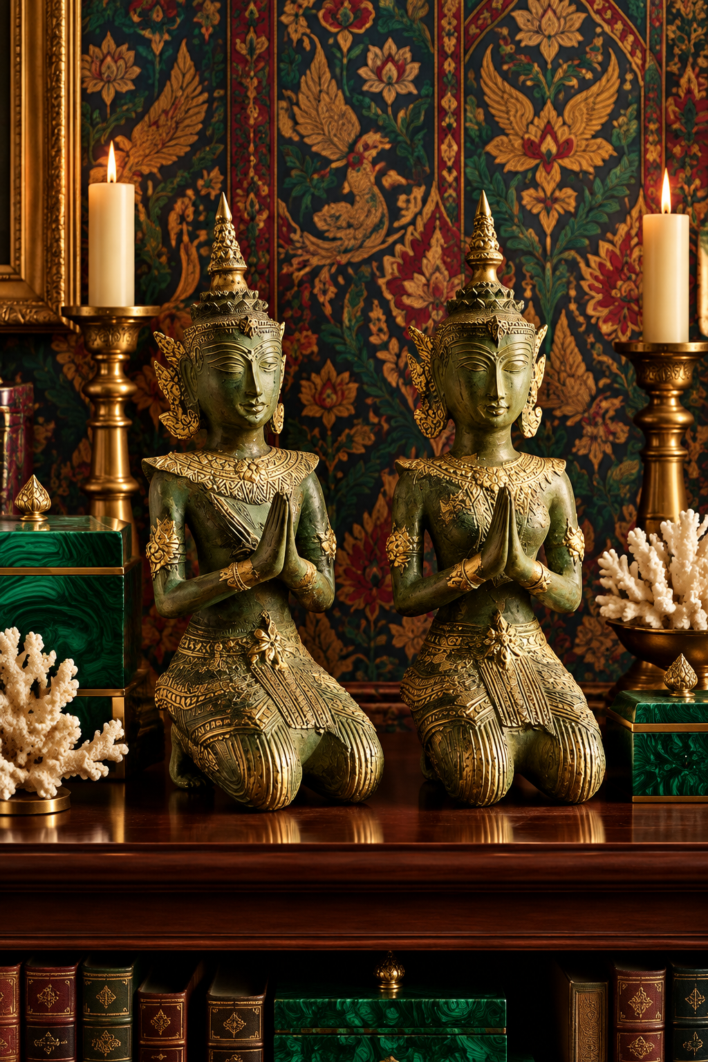 Brass Thai Teppanom Guardian Angel Statues - Pair