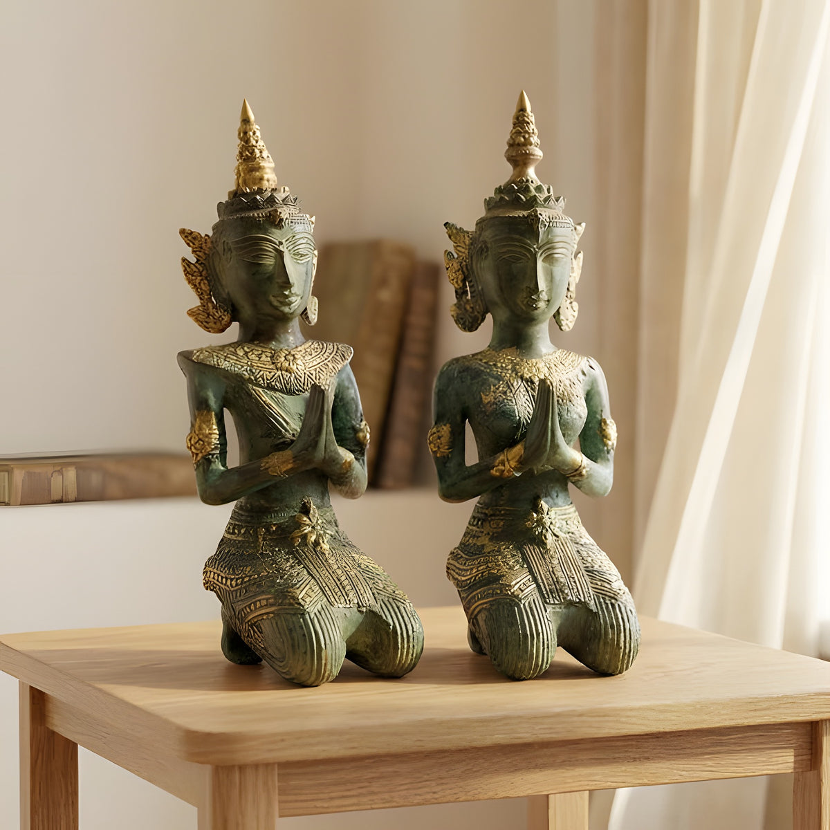 Brass Thai Teppanom Guardian Angel Statues - Pair