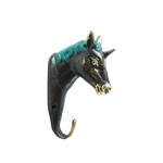 A decorative wall hook shaped like a unicorn head, featuring a black body with a teal mane and gold accents on the horn, eyes, and nose, shown against a plain white background.