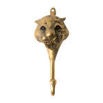 A vintage-style brass panther head wall hook with a hanging loop at the top and a hook at the bottom, shown against a plain white background.