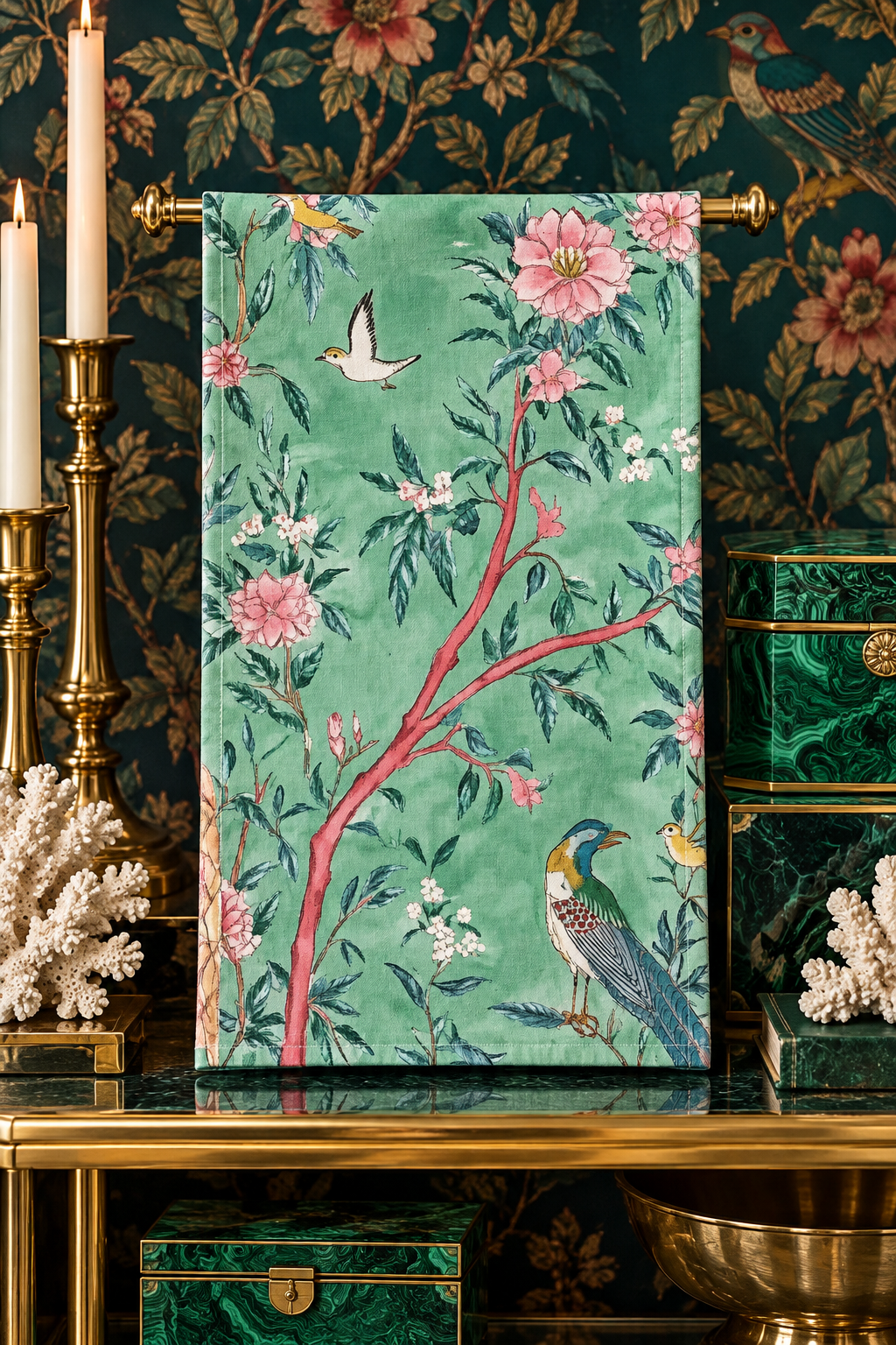 Verdant Birds & Blossoms Kitchen Towel