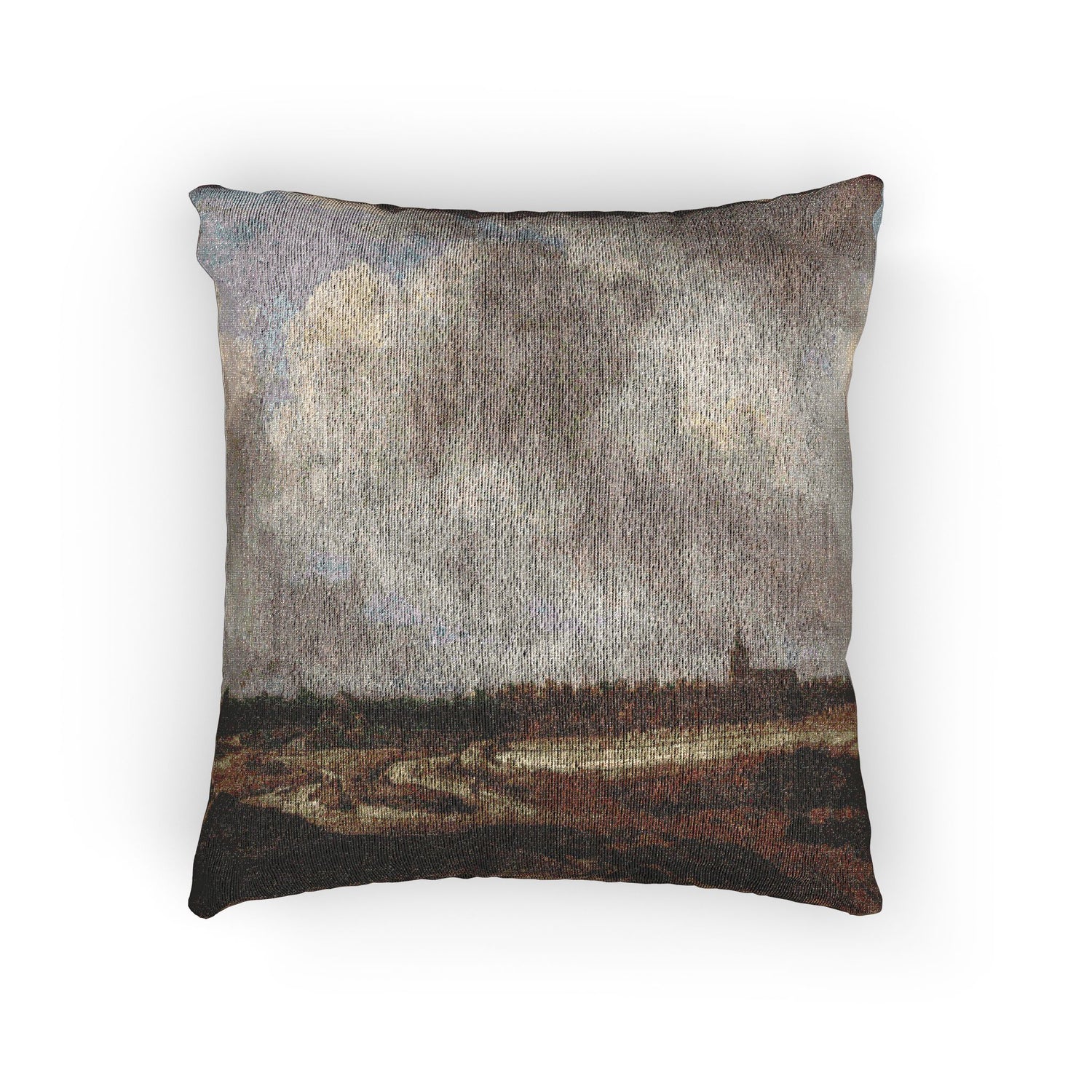 Dresden, Gemäldegalerie Alte Meister, Jacob van Ruisdael, ein Walddorf hinter Dünen | Woven Pillow