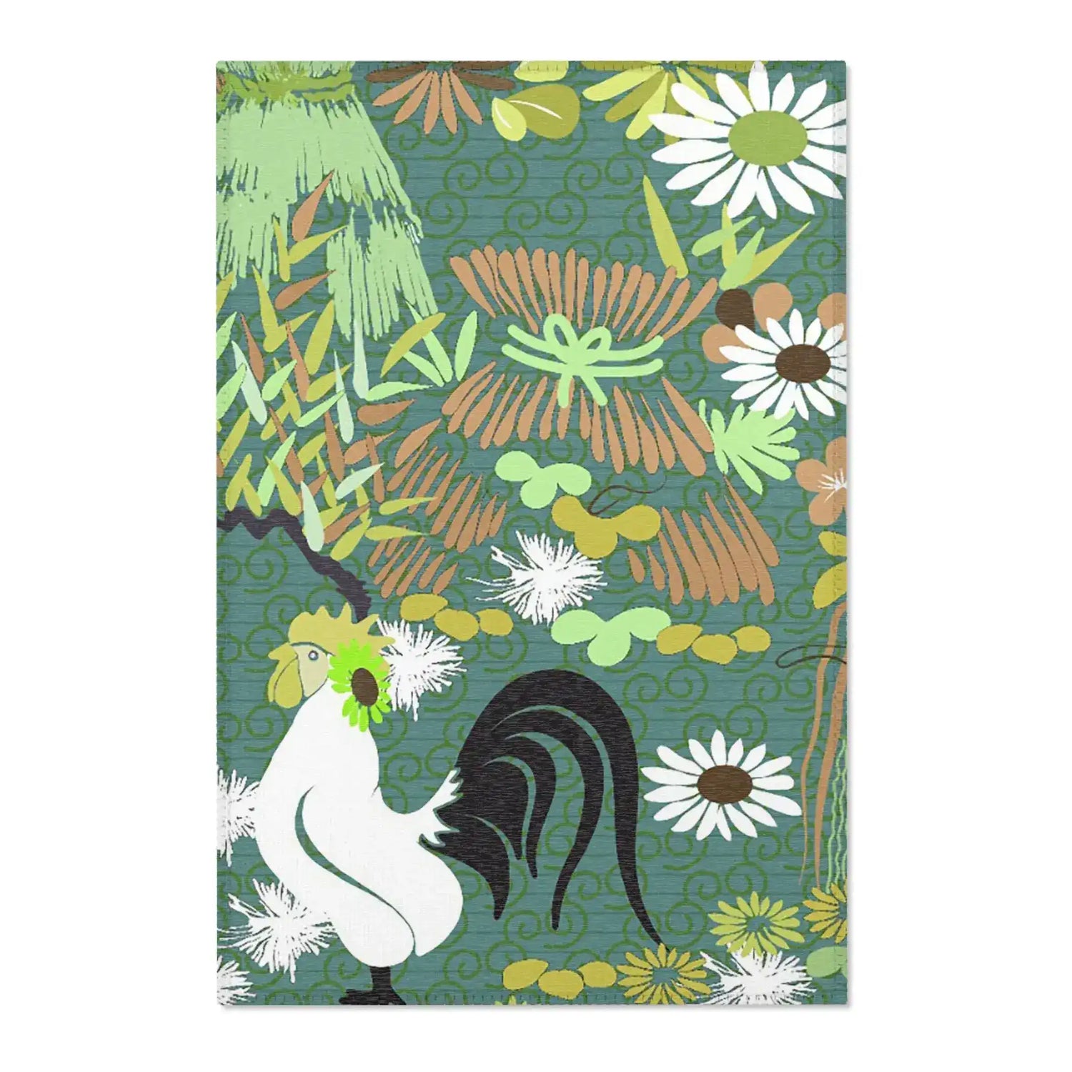 Rooster in Meadow Greens Accent Rug