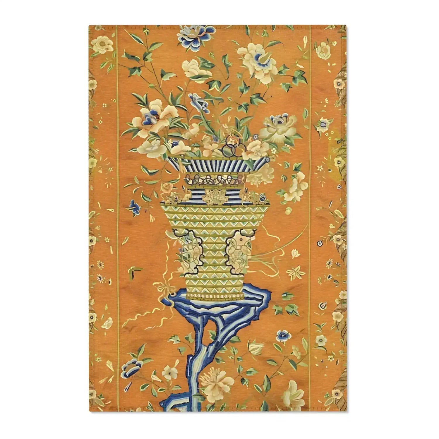 Floral Vase on Marigold Orange Accent Rug