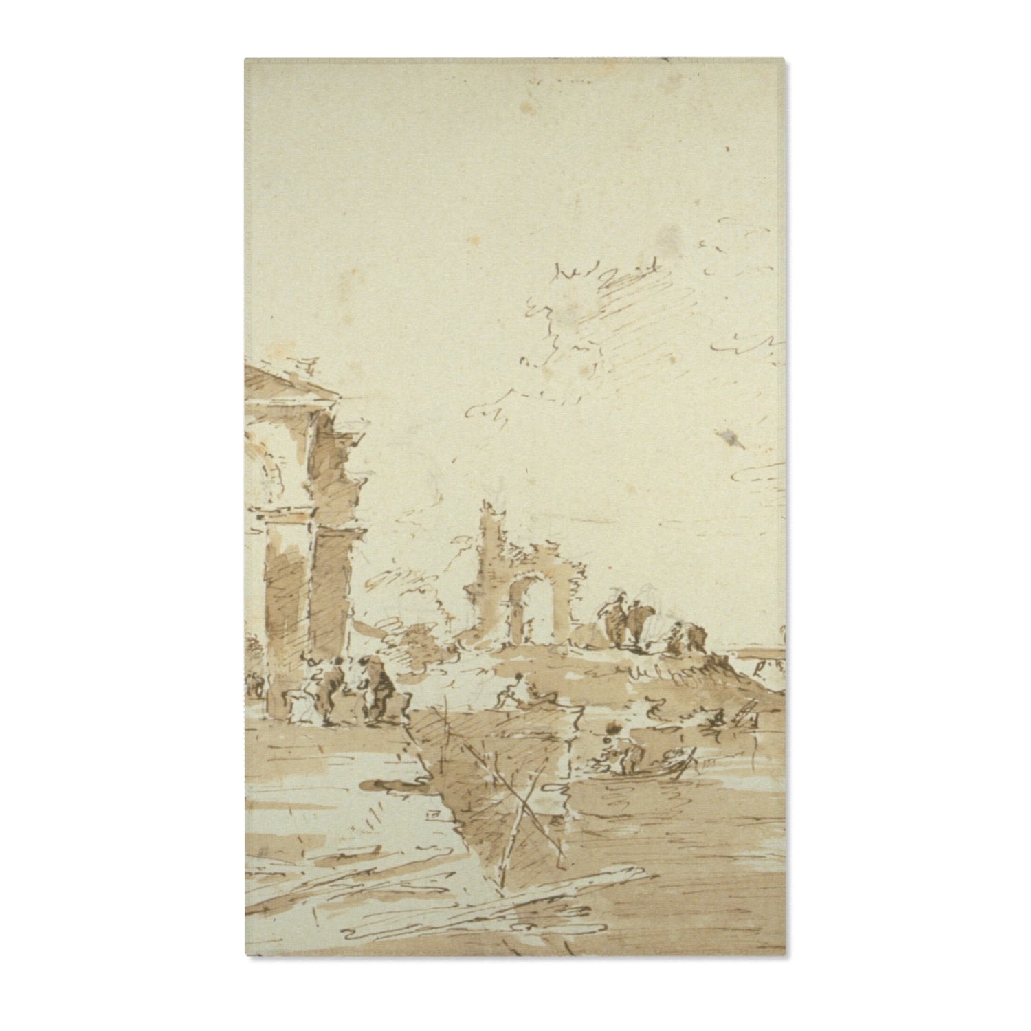 Gateway near a Landing Bridge - Francesco Guardi Area Rug