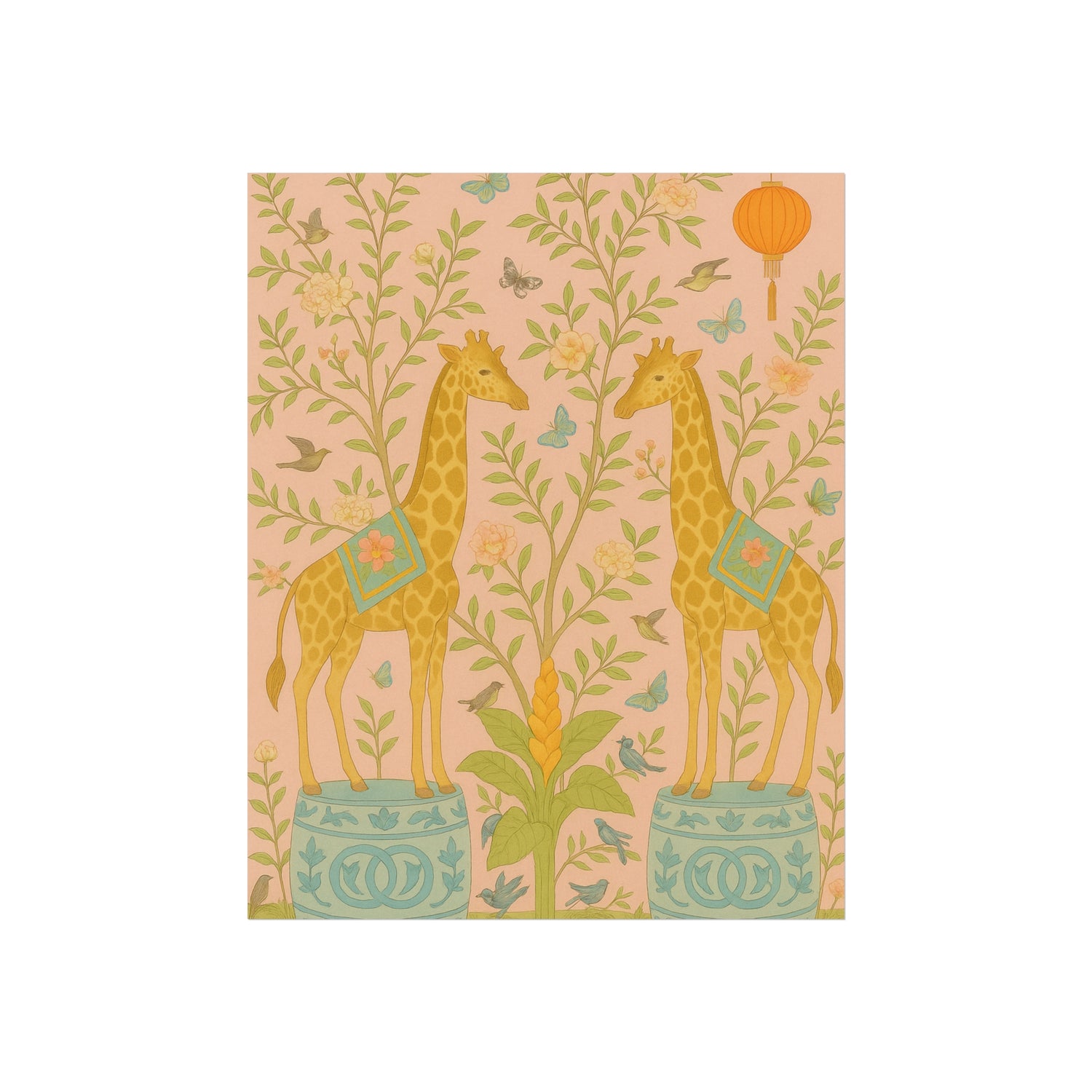 Chinoiserie Giraffe Twins Fine Art Poster