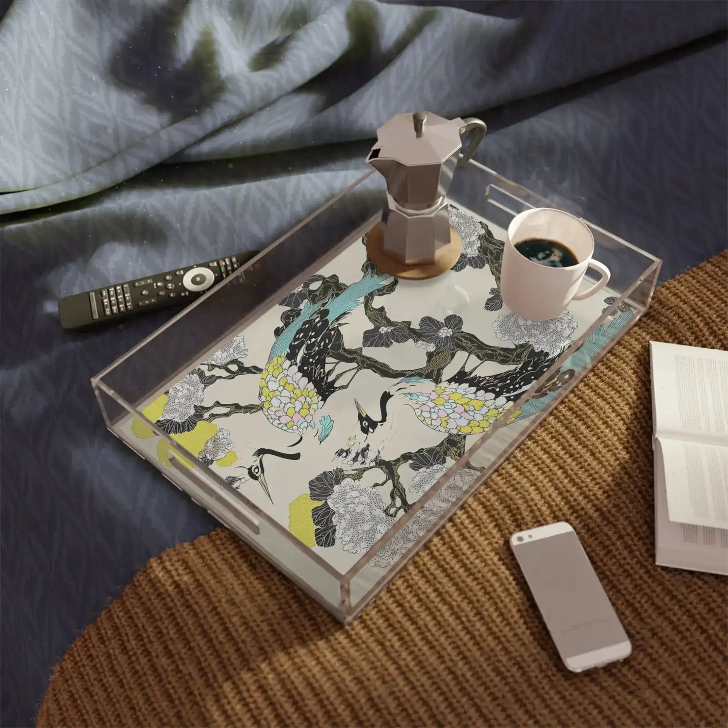 Elegant Cranes & Blossoms Serving Tray