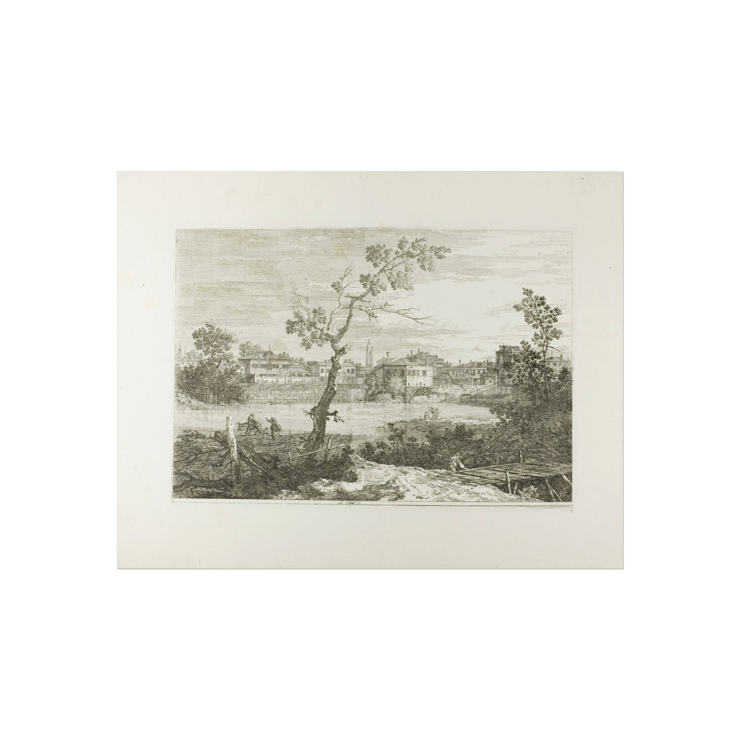 View of a Town on a River Bank - Canaletto Fine Art Poster