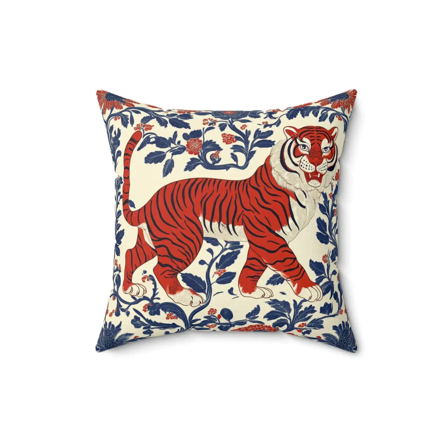 Regal Tiger Floral Throw Pillow