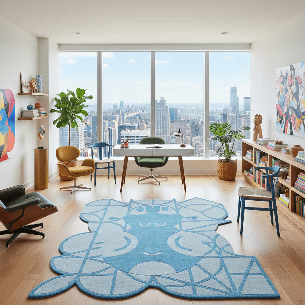 A Smile in Cyan Maze Hand Tufted Rug - MAIA HOMES