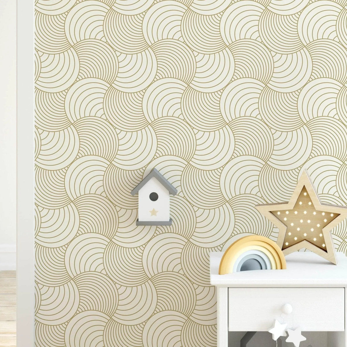 Abstract Beige Stripes Waves Removable Wallpaper