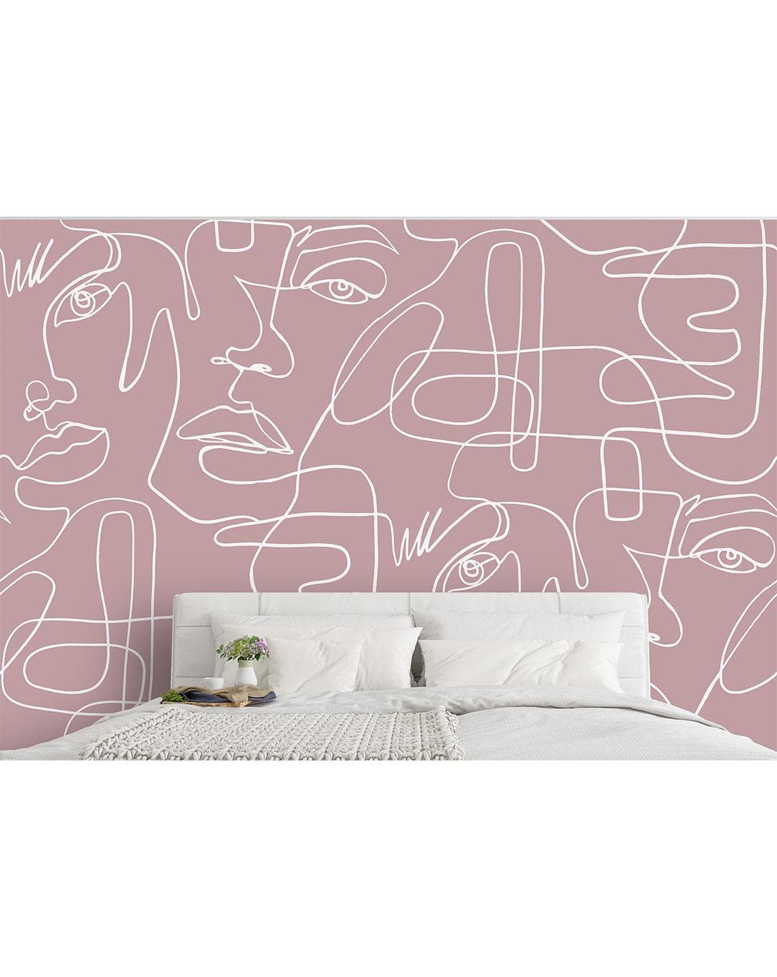 Abstract Female Faces Pink Line Art Beauty Studio Wall Mural Abstract Female Faces Pink Line Art Beauty Studio Wall Mural 