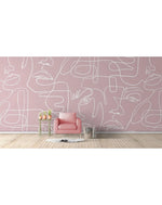 Abstract Female Faces Pink Line Art Beauty Studio Wall Mural