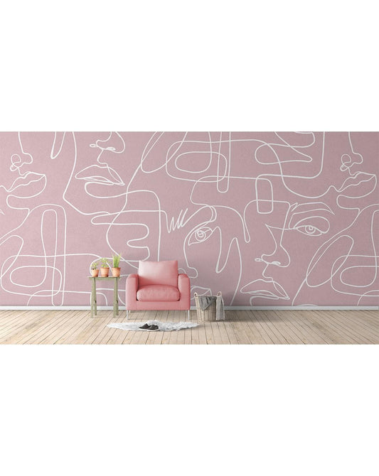 Abstract Female Faces Pink Line Art Beauty Studio Wall Mural Abstract Female Faces Pink Line Art Beauty Studio Wall Mural Abstract Female Faces Pink Line Art Beauty Studio Wall Mural 