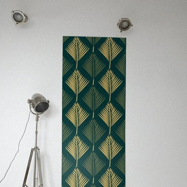 Abstract Green and Gold Palm Leaf Geometry Wallpaper