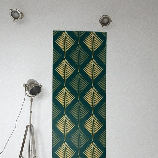 Abstract Green and Gold Palm Leaf Geometry Wallpaper 