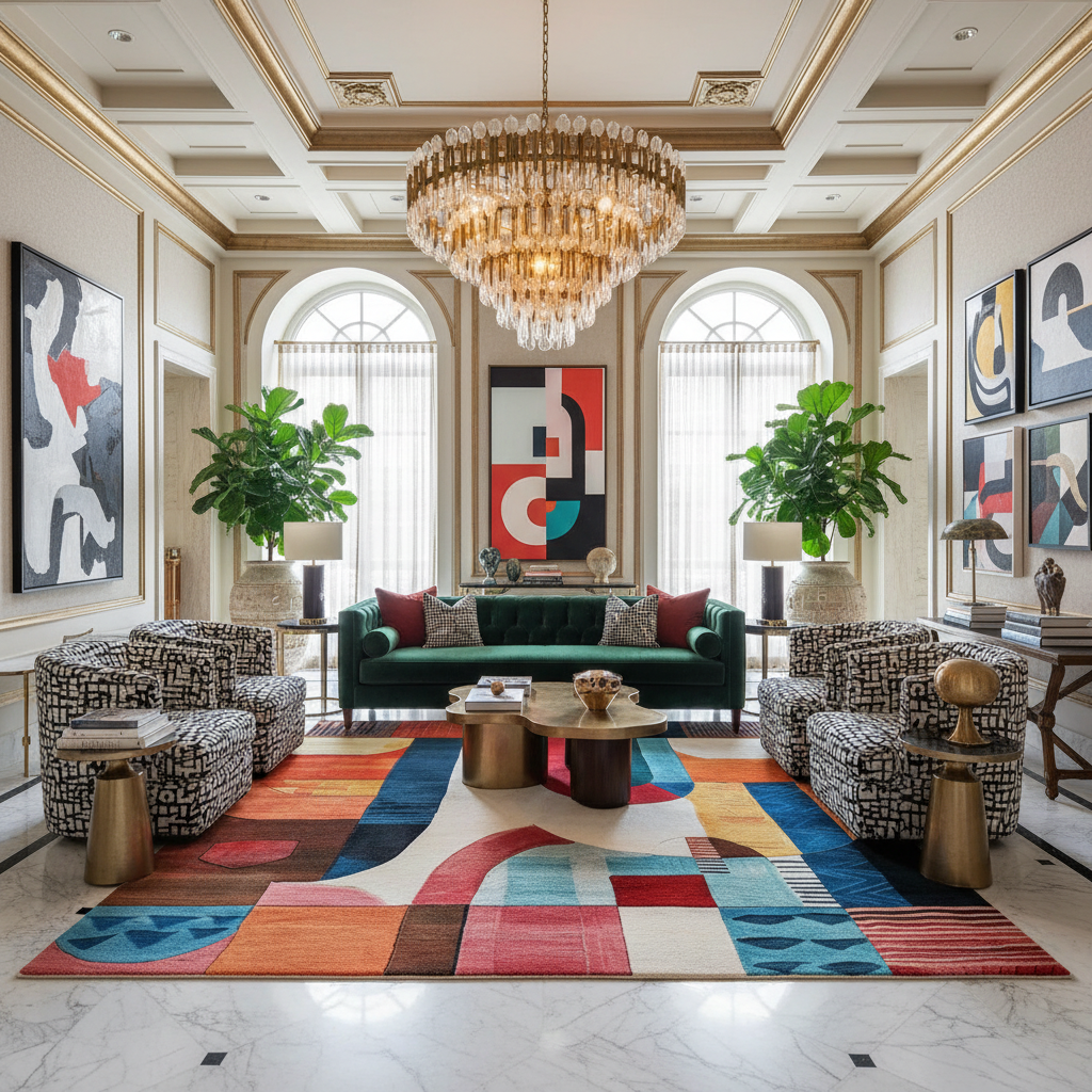 Abstract Cityscape Hand Tufted Rug