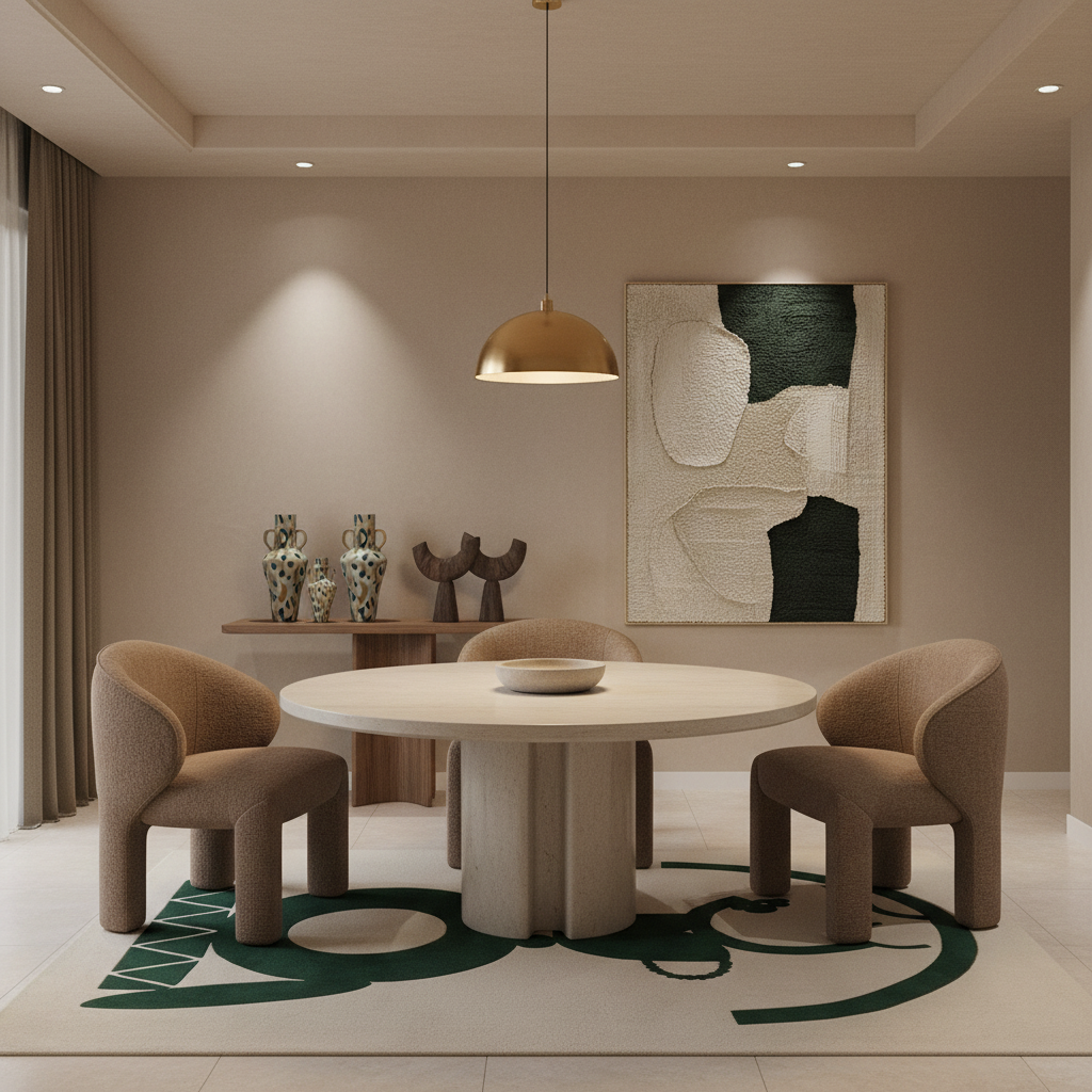 Abstract Green Totem Hand Tufted Rug