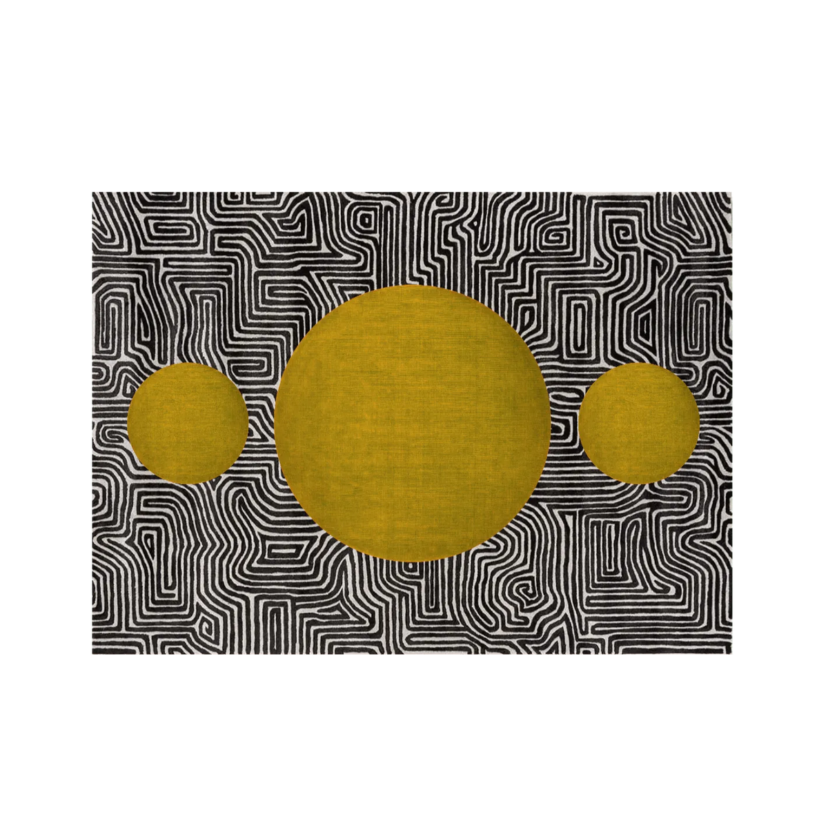 Abstract Maze Golden Sun Hand Tufted Wool Rug