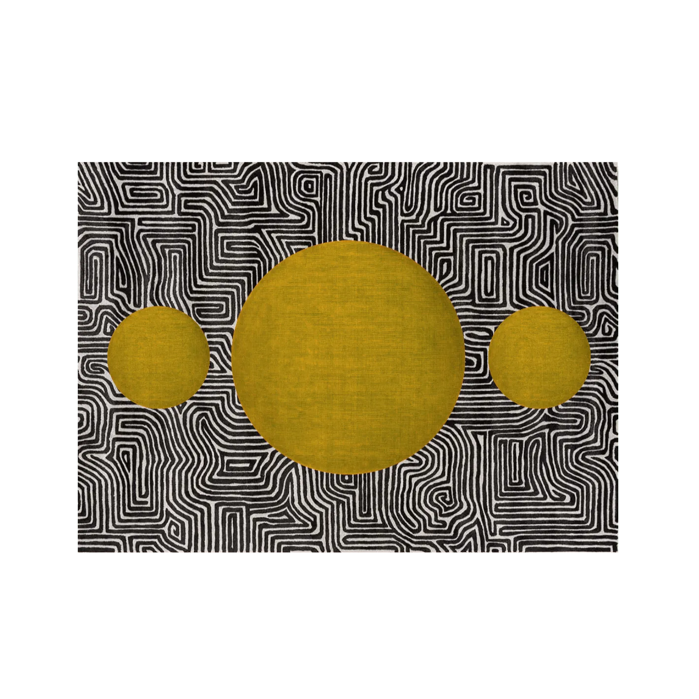 Abstract Maze Golden Sun Hand Tufted Wool Rug