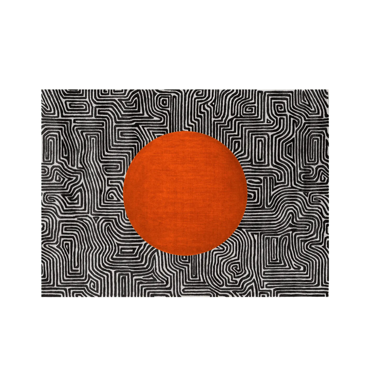 Abstract Maze Orange Sun Hand Tufted Wool Rug