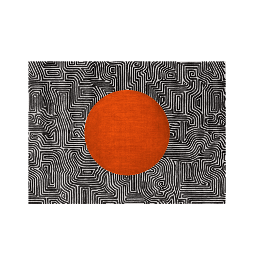 Abstract Maze Orange Sun Hand Tufted Wool Rug