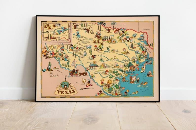 Alaska Travel Routes Map 1936| Alaska Old Map Texas Map Print| Fine Art Prints 