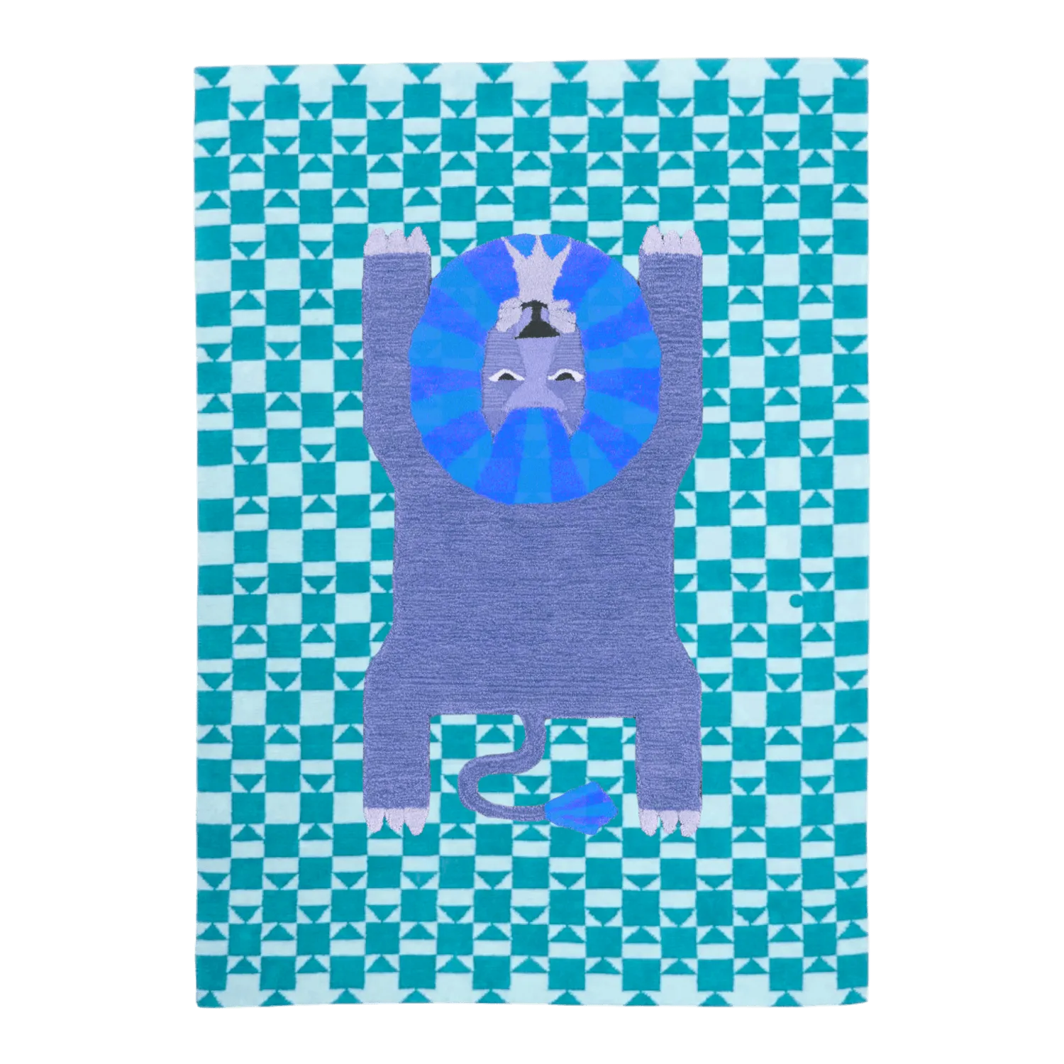 Lion Checkered Hand Tufted Wool Rug - Blue