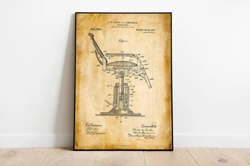 Barber Chair Patent Print| Framed Art Print