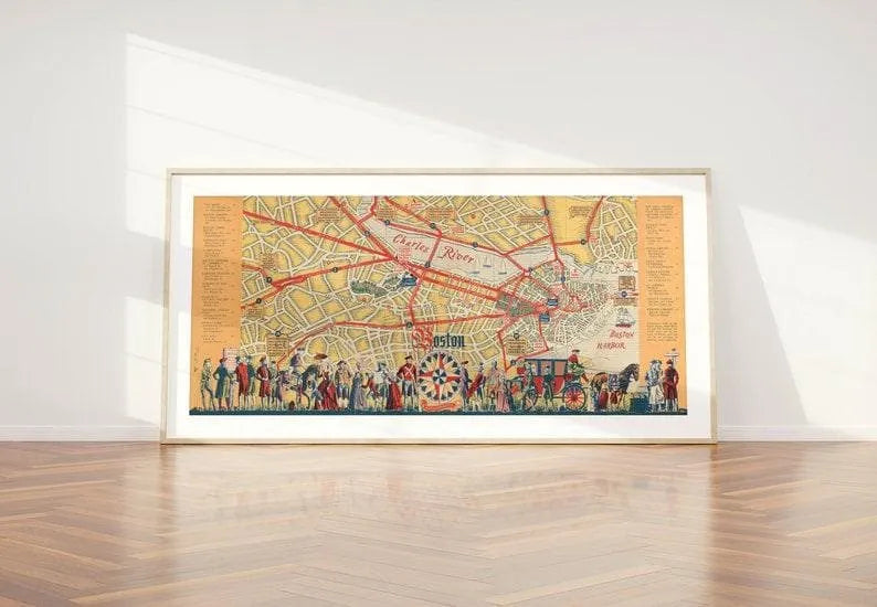 Historical Map of Boston, Massachusetts 1935| Framed Art Print