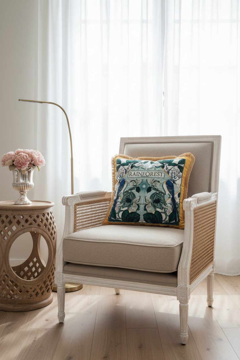 Antique Forest Bird Flora Luxury Velvet Pillow Cover with Tassel
