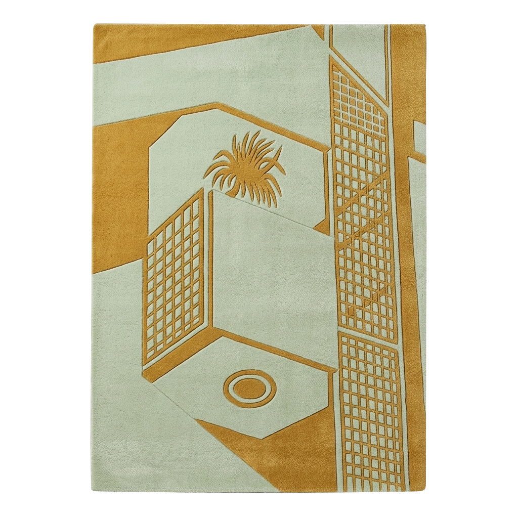 Architectural Golden Perspective Hand Tufted Rug 