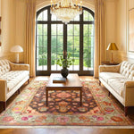 Elegant living room featuring an Artisan Floral Weave Hand Knotted Area Rug with intricate Persian floral patterns. This vintage rug adds a touch of sophistication to the space, perfectly complementing the classic decor. Ideal for living room rugs 8x10, providing warmth and style to any home.
