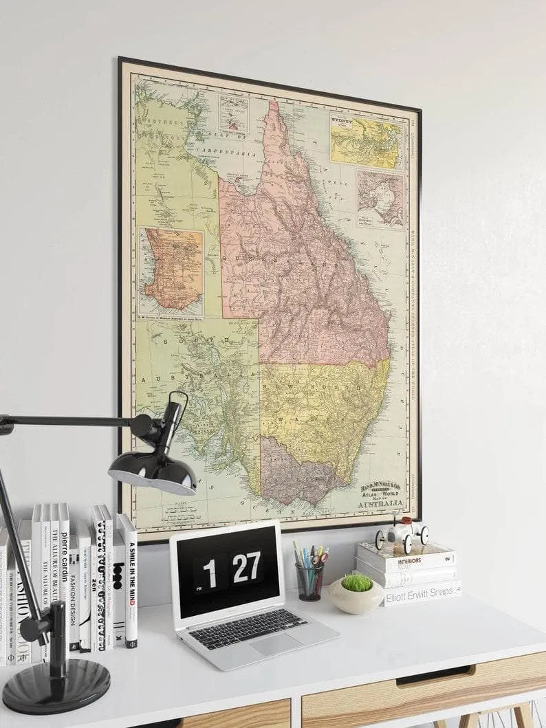 Australia 1892 East Australia Map Poster Print| Canvas Print Wall Art