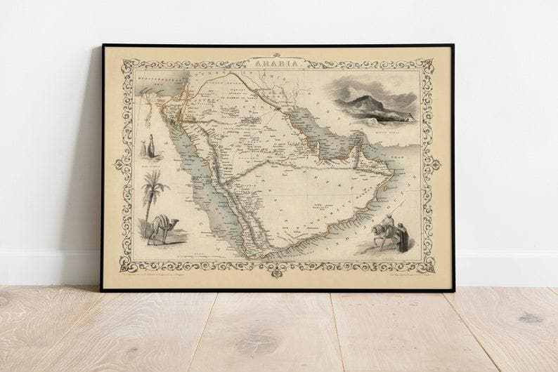 Australia Old Map Wall Print| Australia Canvas Wall Art Arabia Map Print| Art History| 1851 Arabia Map Wall Art 