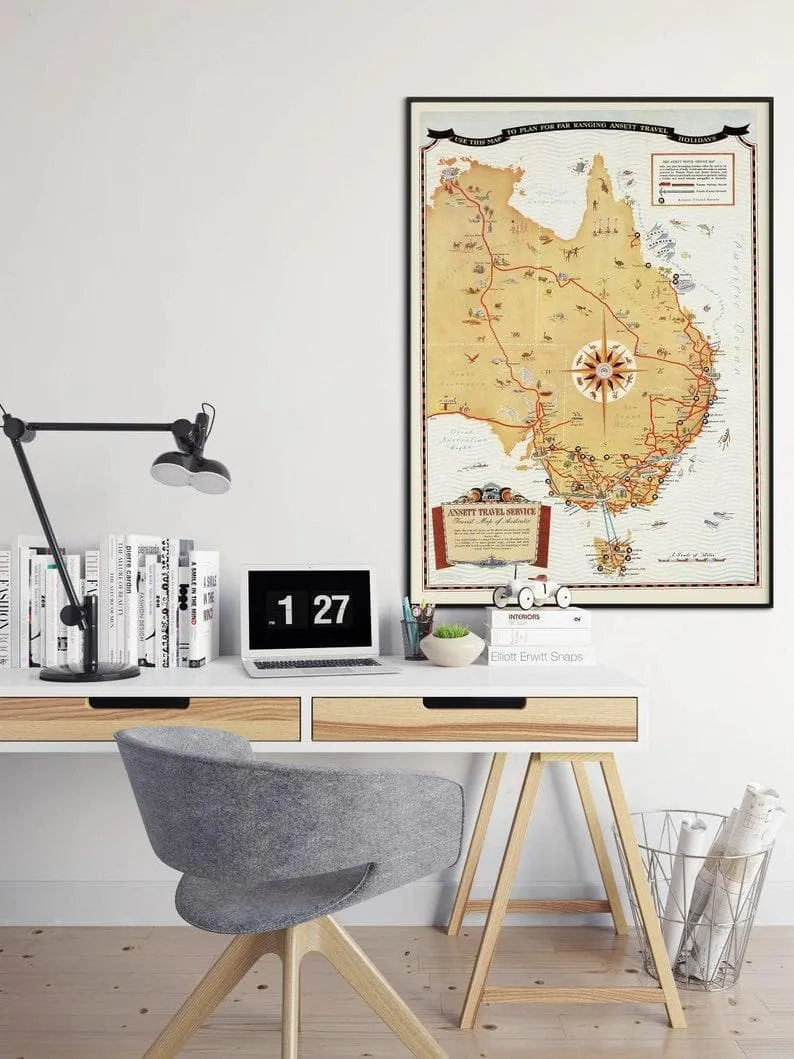 Australia Old Map Wall Print| Australia Canvas Wall Art