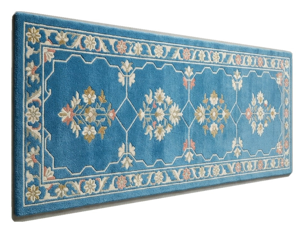 Azure Blossom Path Hand Tufted Runner Rug shown flat on a white background