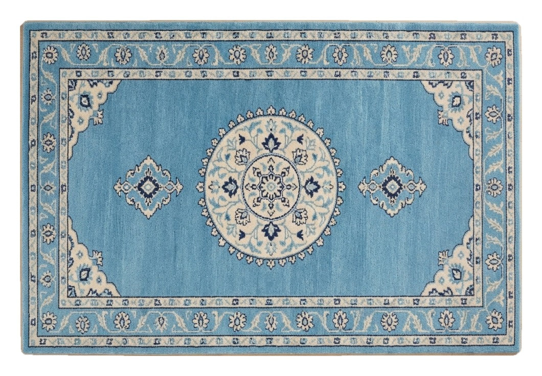 Azure Pendant Medallion Hand Tufted Rug shown flat on a white background