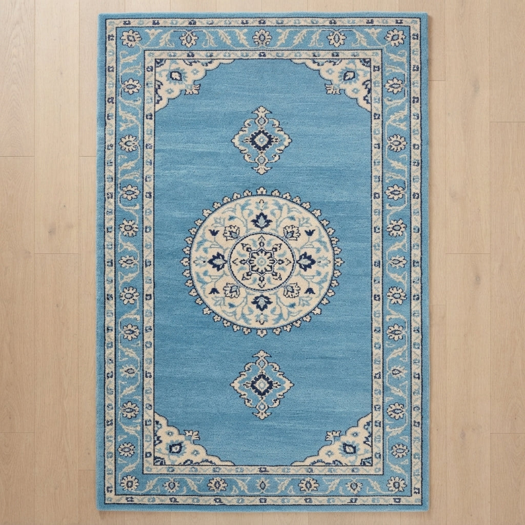 Azure Pendant Medallion Hand Tufted Rug — blue, light blue, cream traditional rug by Maia Homes