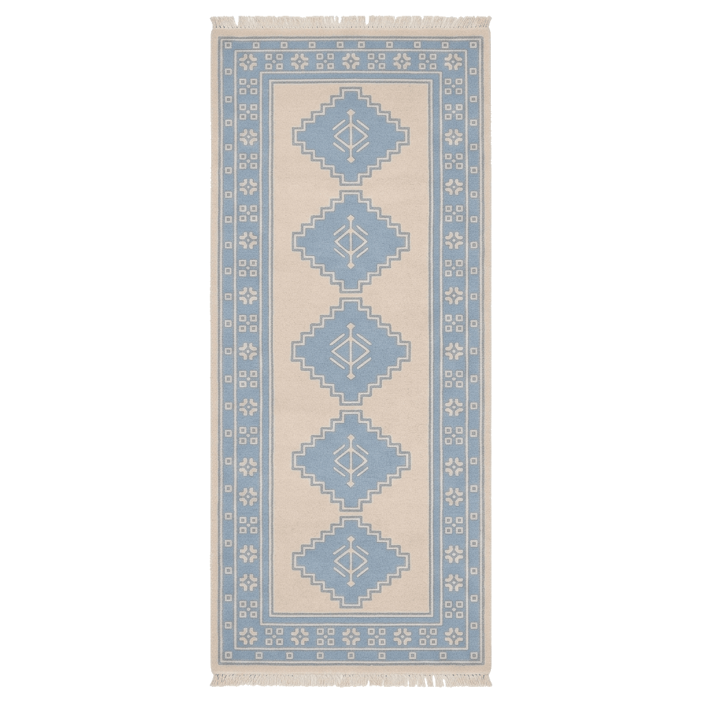 Azure Diamond Column Hand Knotted Runner Rug - MAIA HOMES