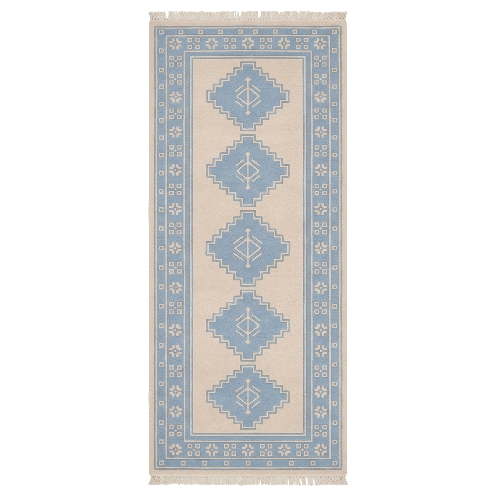 Azure Diamond Column Hand Knotted Runner Rug