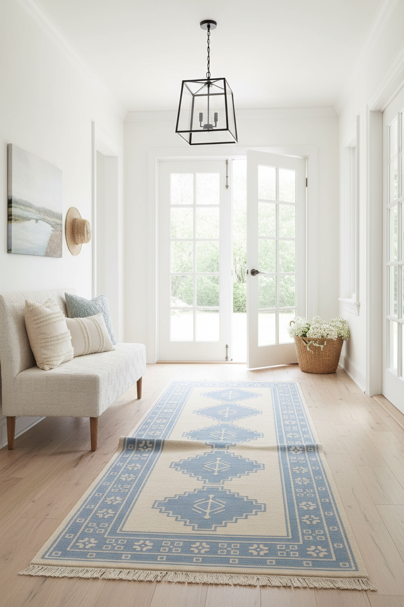 Azure Diamond Column Hand Knotted Runner Rug