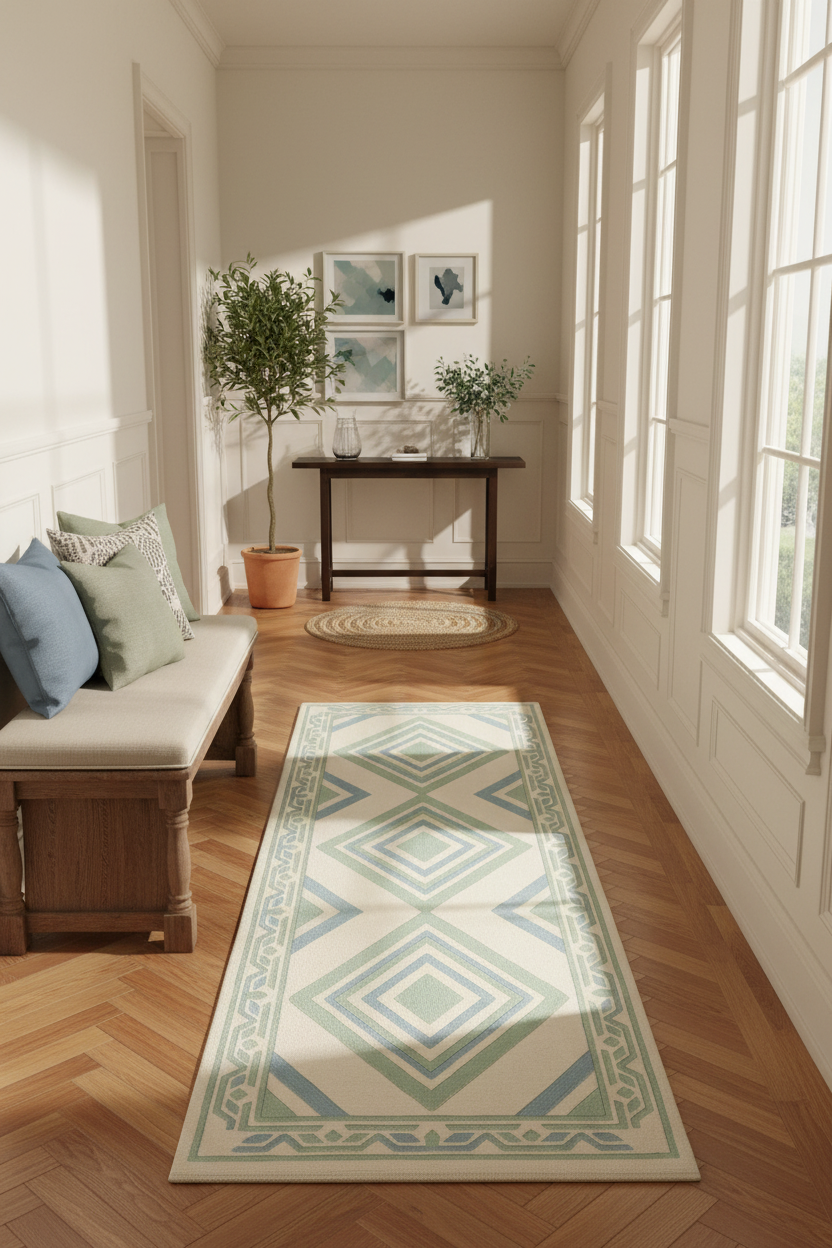 Azure Diamond Lattice Hand Tufted Runner Rug