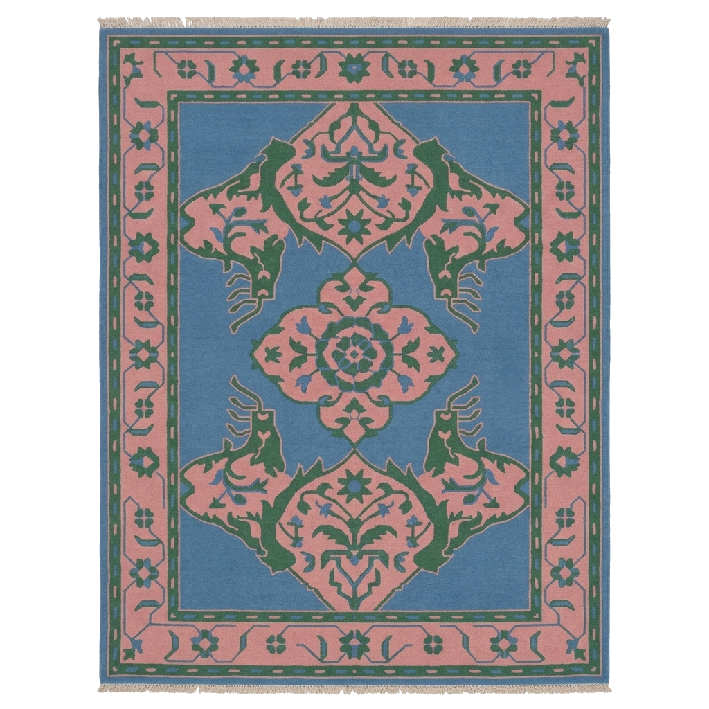 Azure Petal Medallion Hand Knotted Rug
