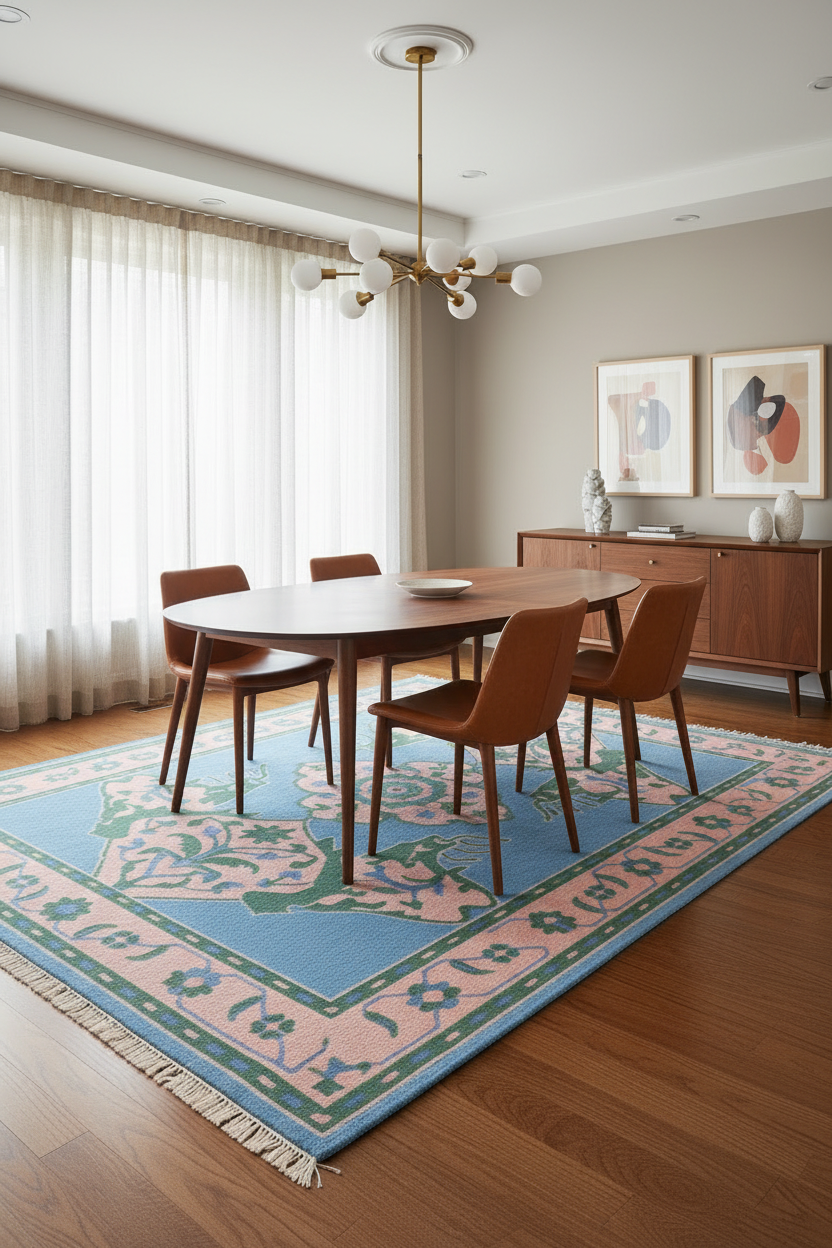 Azure Petal Medallion Hand Knotted Rug